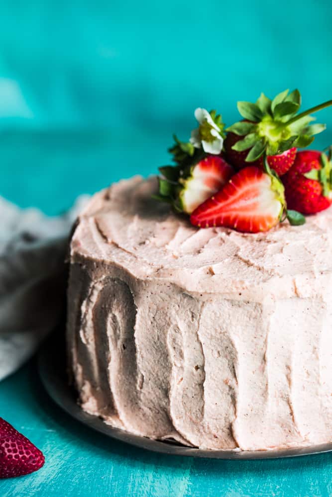 Pink strawberry cake with rhubarb