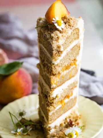 slice of peach layer cake