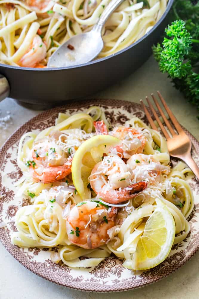 plated shrimp scampi