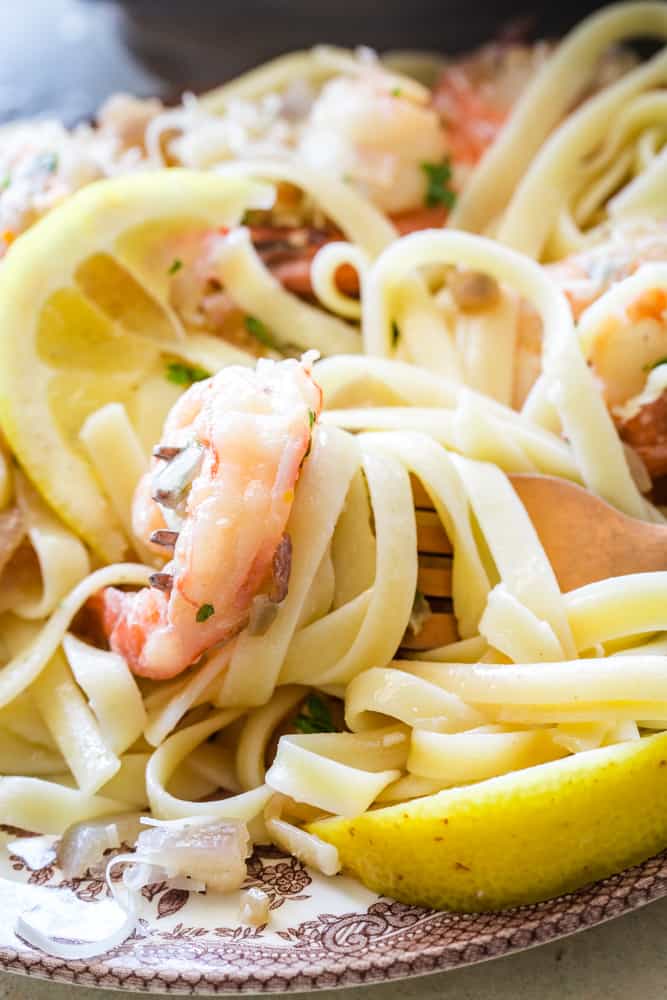 shrimp scampi around a fork