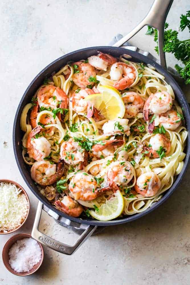 shrimp scampi in a pan