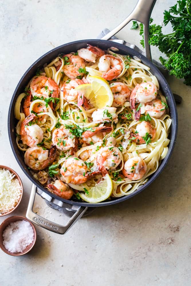 shrimp scampi in the pan