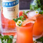 mint grapefruit vodka cocktail with vodka bottle
