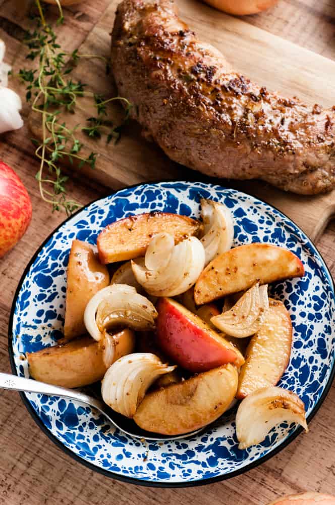 cooked apples with pork tenderloin