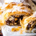 slices of apple strudel with phyllo dough and log