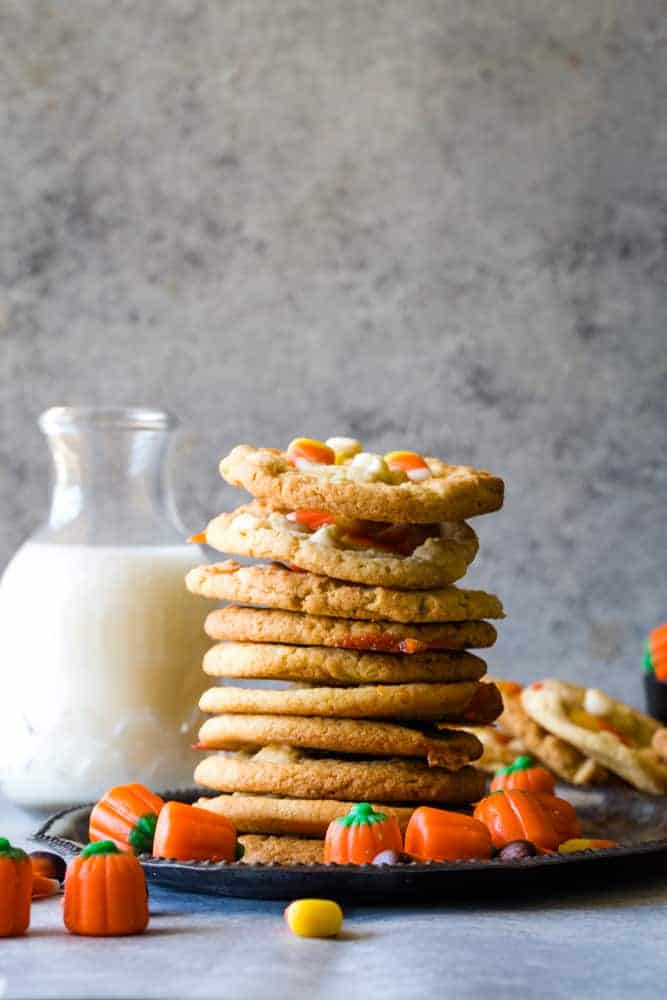 Candy Corn Cookies stack with milk