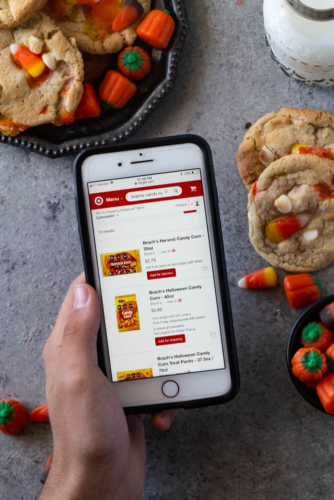 Candy Corn Cookies and phone with Target app