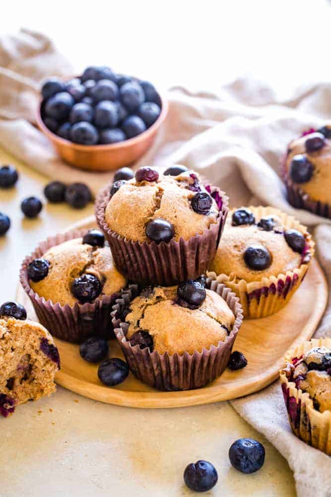 plate of low fat blueberry muffins