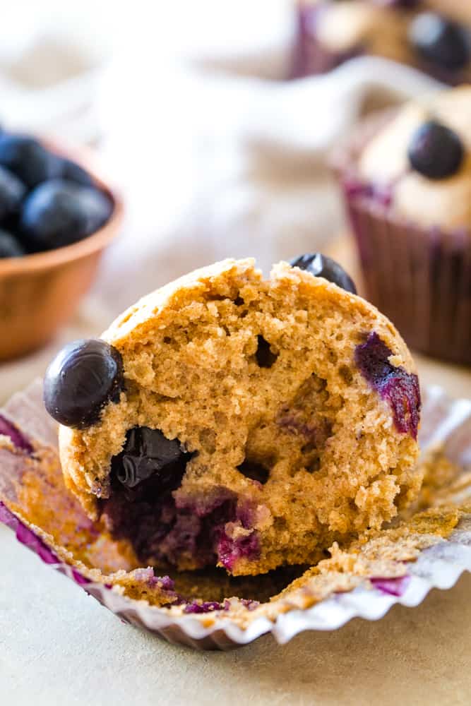 inside of low fat blueberry muffins