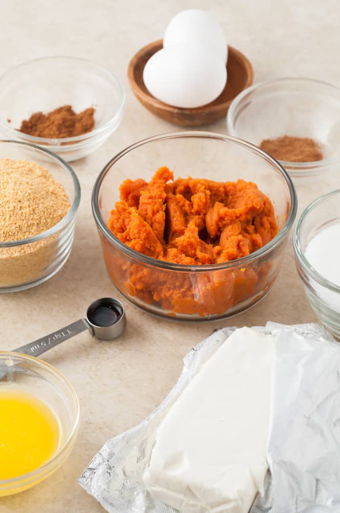 ingredients for mini pumpkin cheesecakes