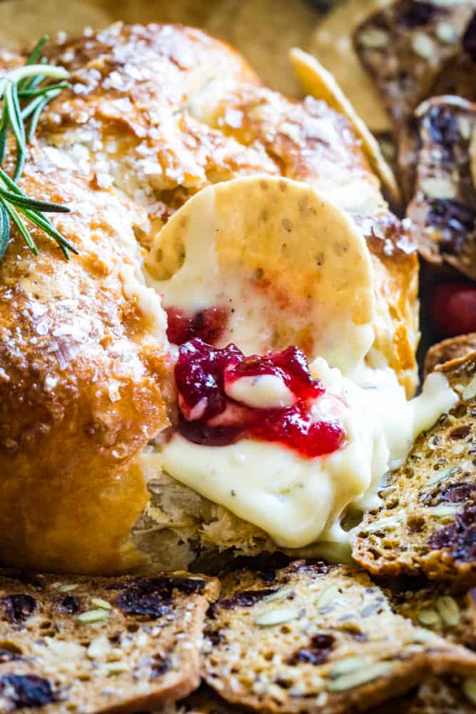 cranberry baked brie with cracker