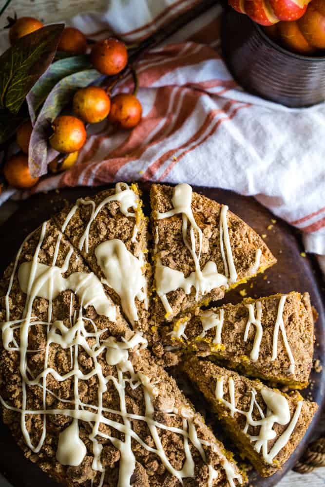 slices of pumpkin coffee cake with glaze