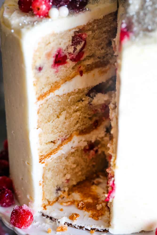 cranberry christmas cake cut and inside view