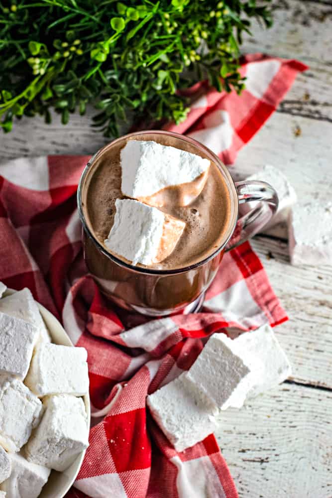 fresh marshmallows in a cup of hot cocoa