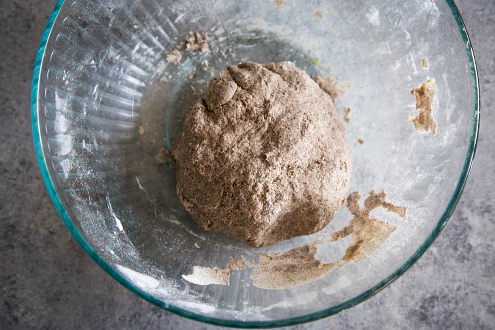 buckwheat flour dough ball in a bowl