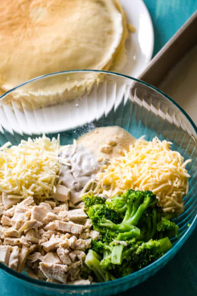 bowl of broccoli chicken ingredients