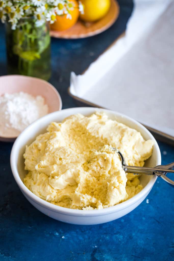 bowl of lemon bar cookie dough