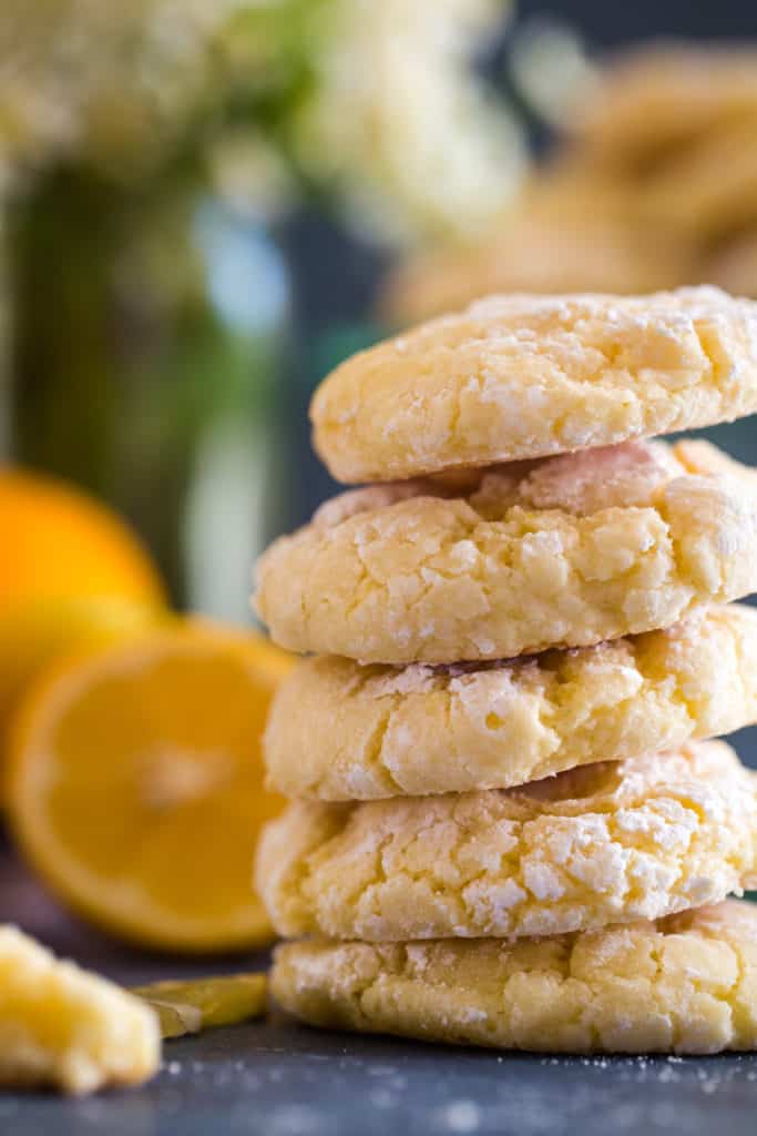 stack of lemon crinkle cookies