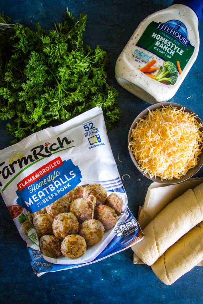 overhead shot of ingredients for meatball ring