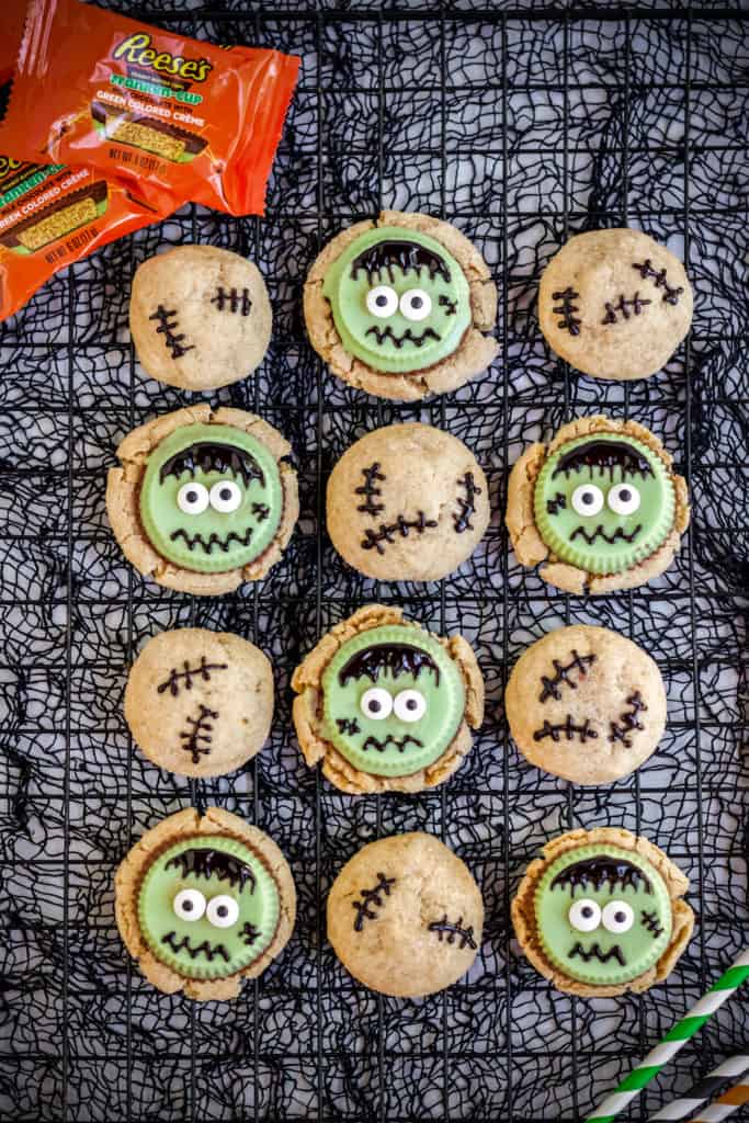 frankenstein cookies on a black halloween background