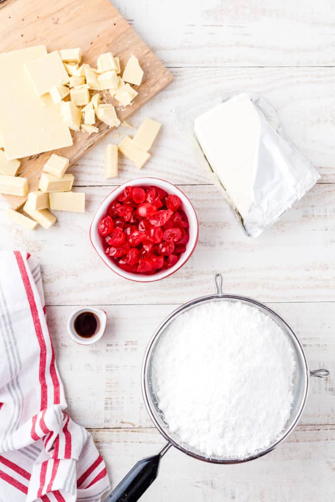 ingredients for cherry cheesecake fudge