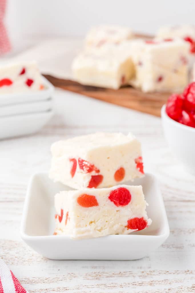 fudge squares in a white plate