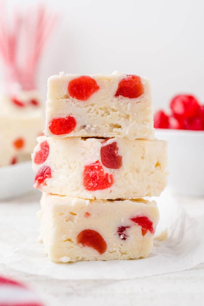 cherry cheesecake fudge stacked