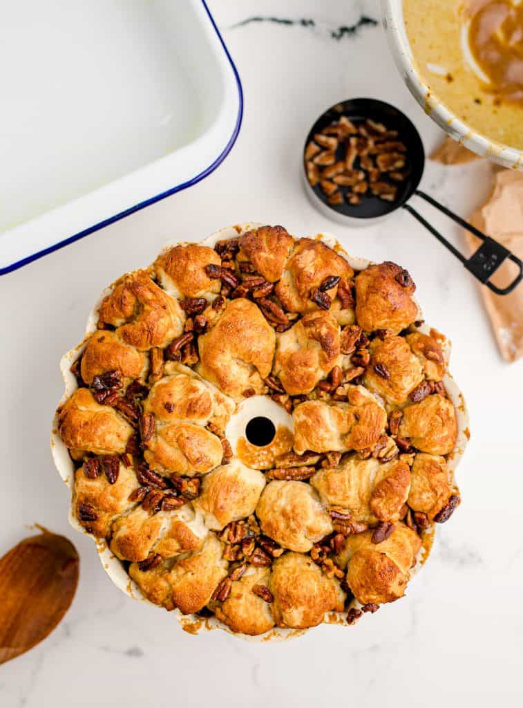 baked monkey bread out of the pan