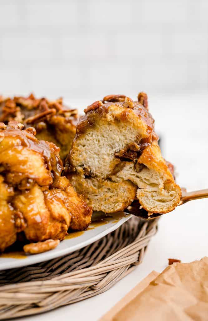 taking a slice of monkey bread