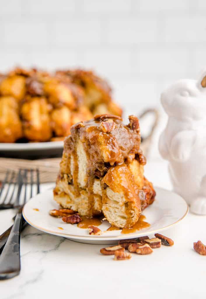 slice of monkey bread on white plate