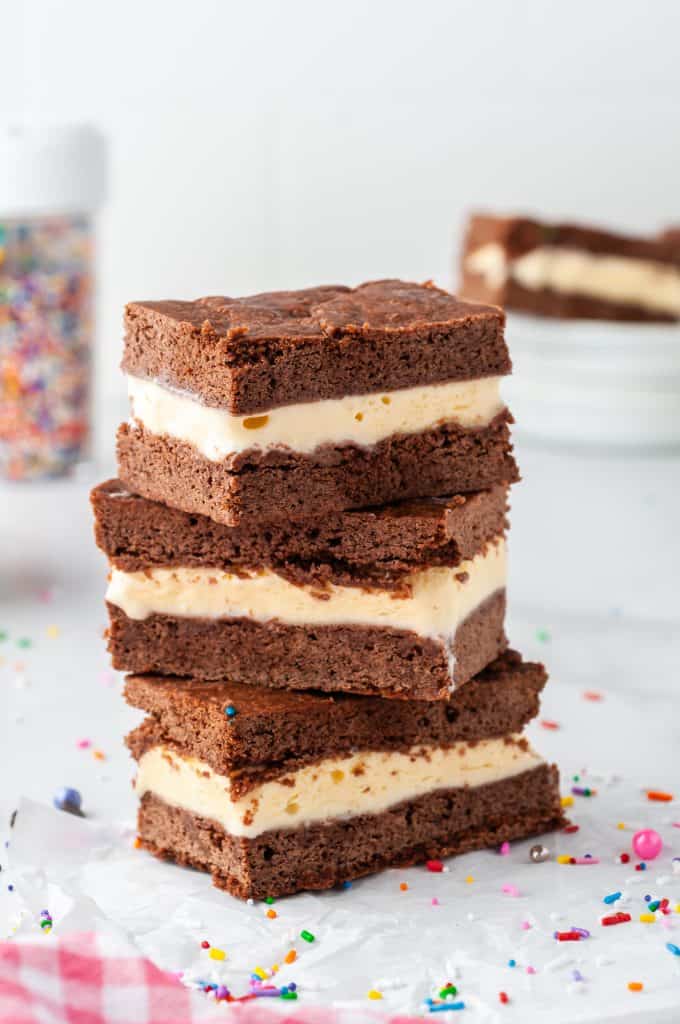 a stack of 3 homemade ice cream sandwiches