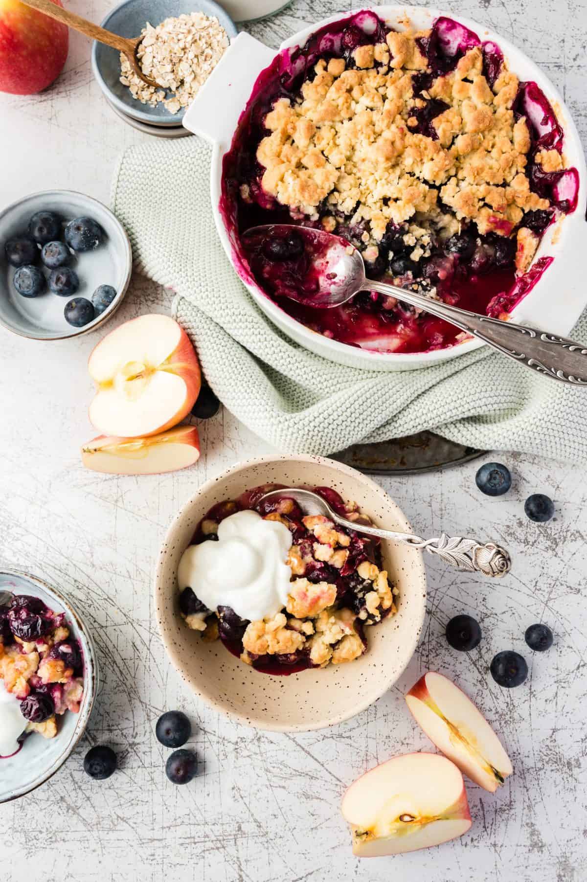 Air Fryer Blueberry Apple Crumble - The Seaside Baker