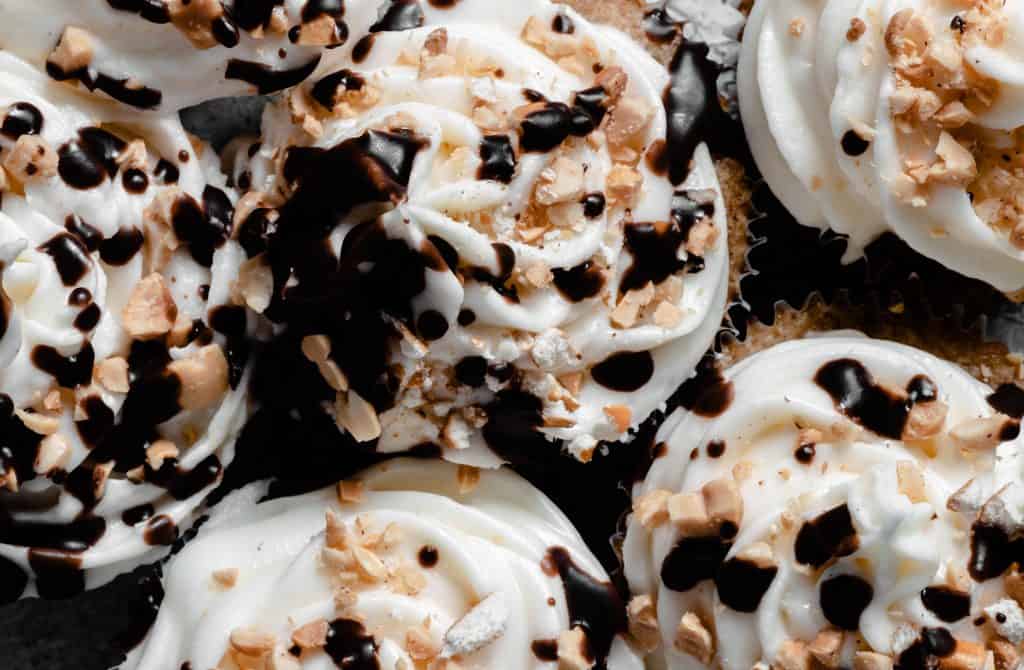 up close shot of frosted beer cupcakes