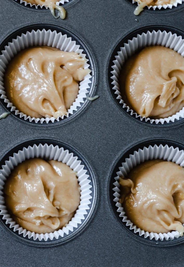 beer cupcake batter in metal tin