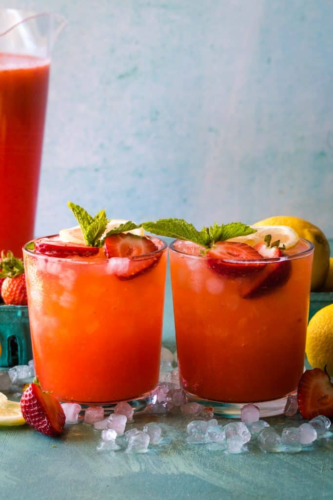 two glasses of strawberry lemonade