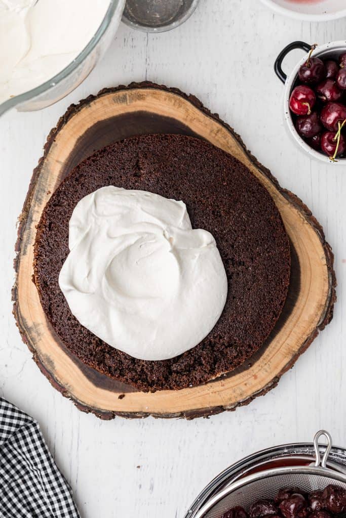 whipped topping on chocolate cake