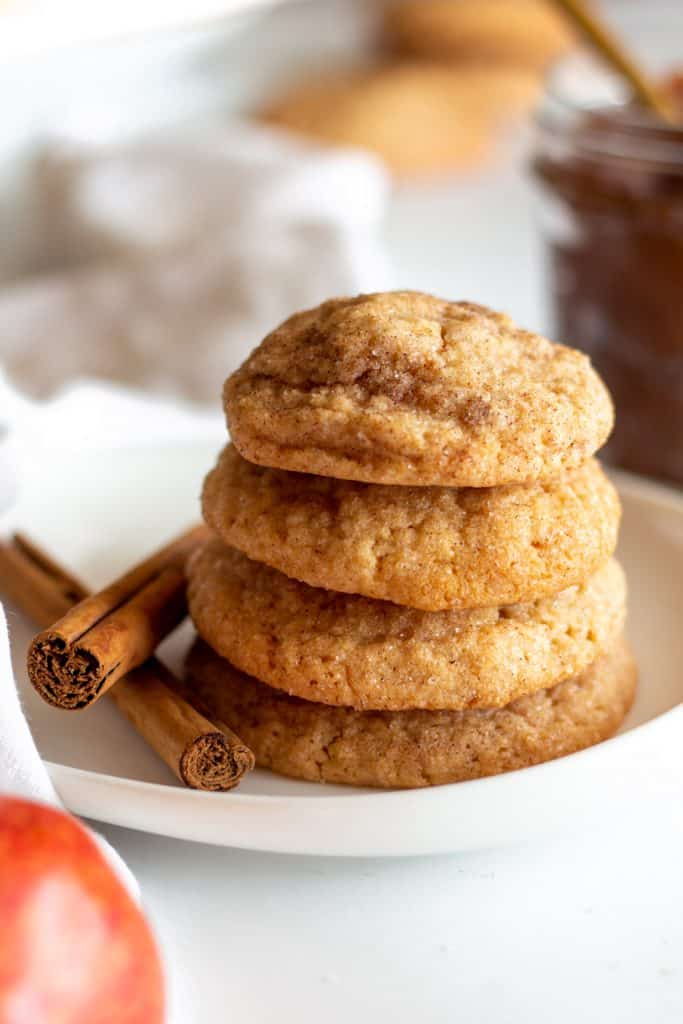 stack of 4 snickerdoodles oin white plate
