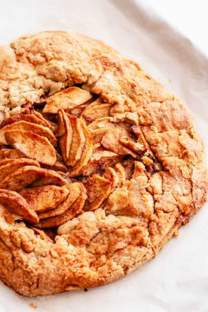 up close photo of baked apple galette