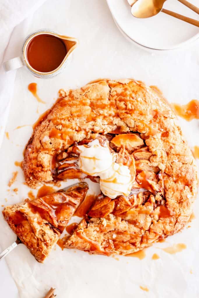 apple galette with two scoops of ice cream
