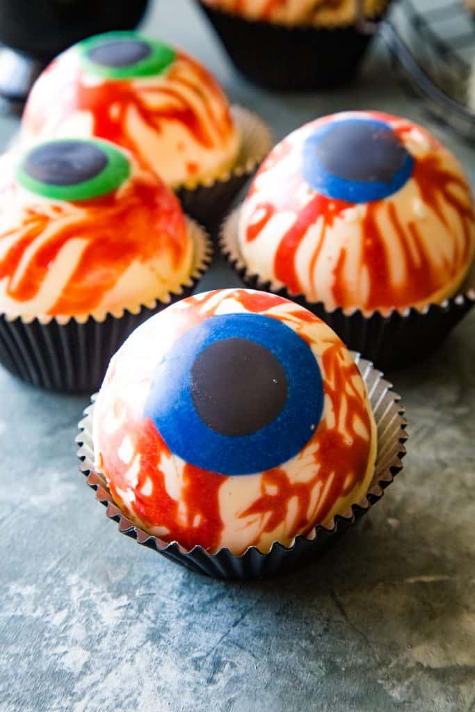 eye ball hot cocoa bombs in cupcake liner