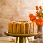 pumpkin tiramisu on gold cake plate