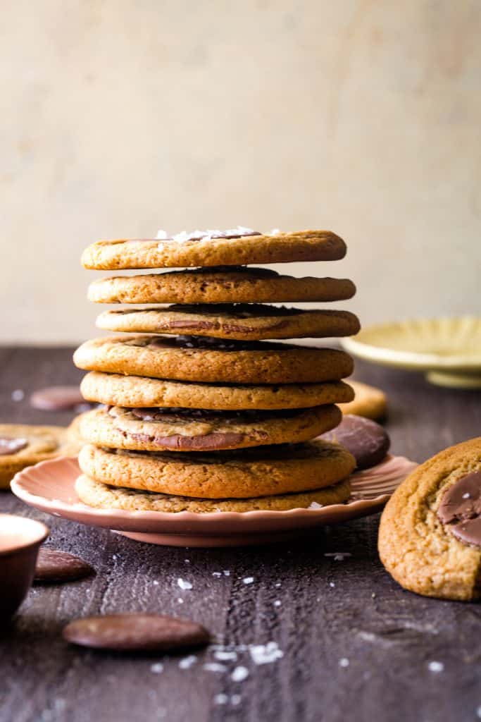 cookies stacked on pink plate