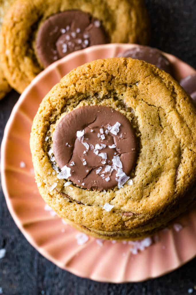 overhead shot of whole wheat chocolate cookie