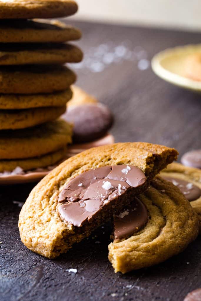 whole wheat chocolate cookies broken in half