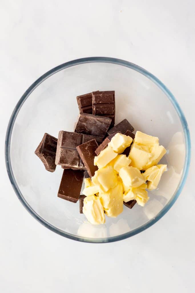 butter and chocolate chunks in a large glass bowl