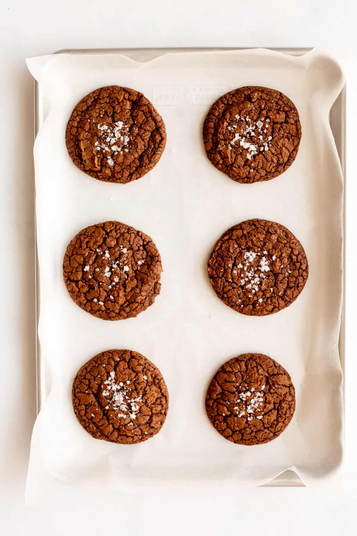 baked brownie cookies on a baking tray