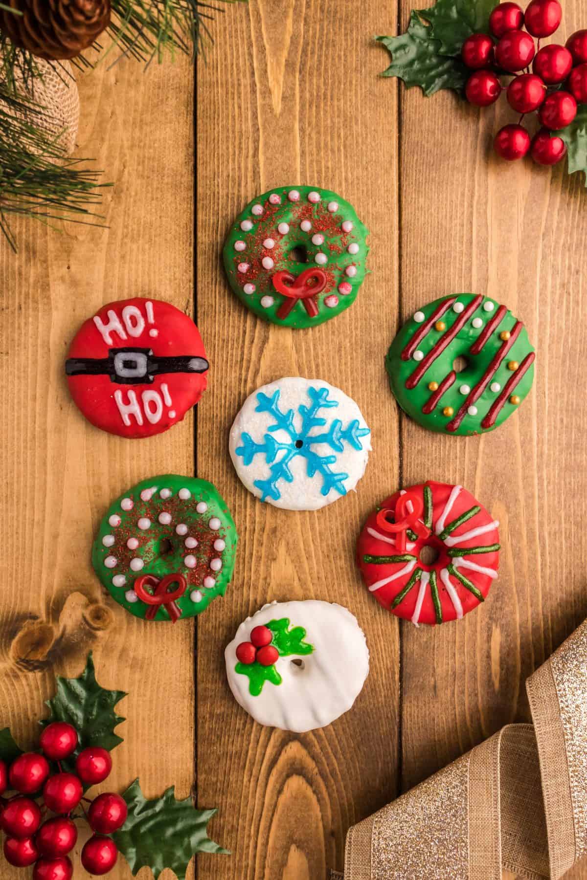 no bake Christmas chocolate cookies on wood background