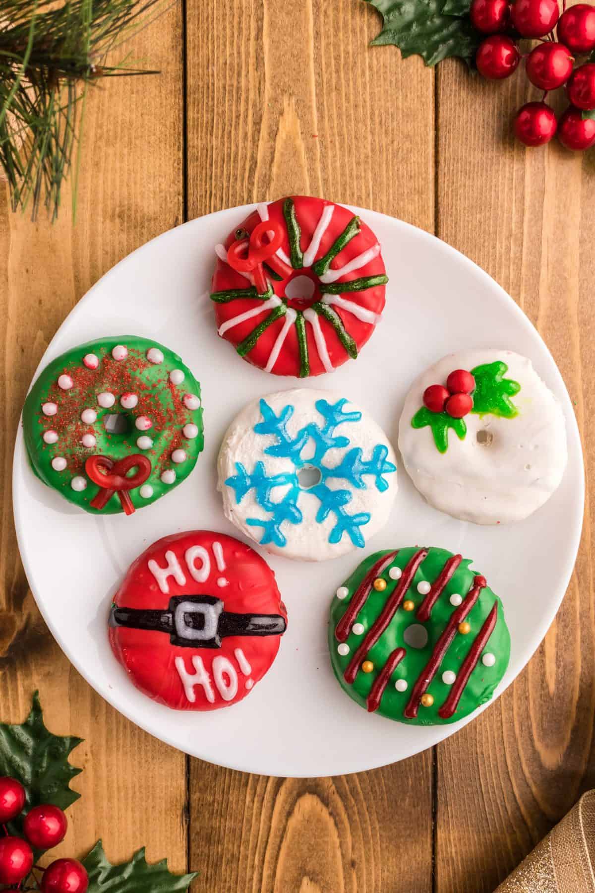 different Christmas no bake cookies on a white plate