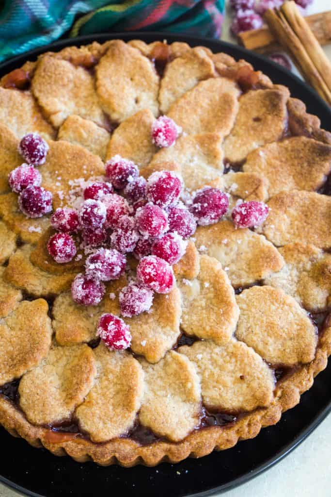 up close shot of the top of the cranberry tart