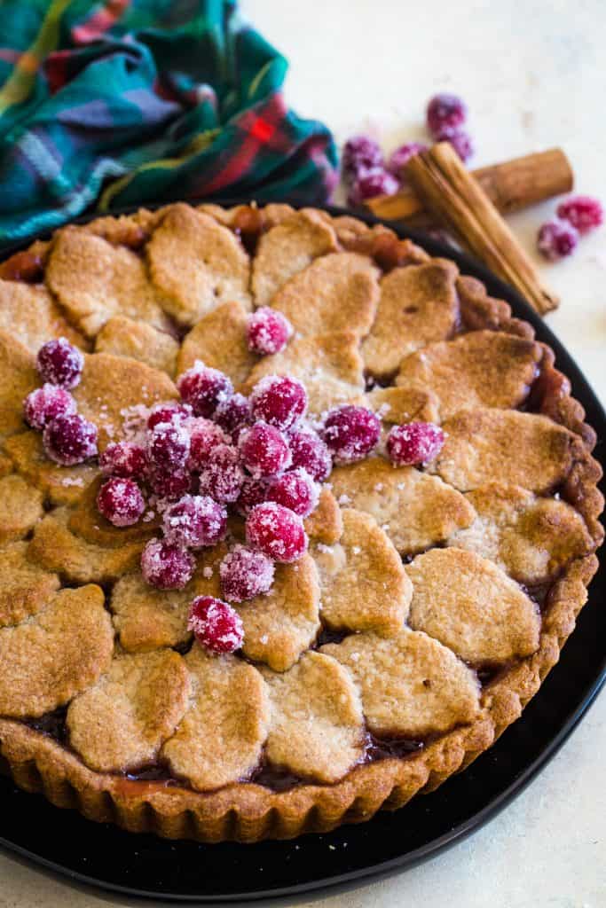 overhead shot of whole cranberry tart